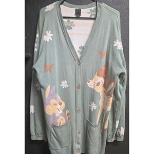 Disney Our Universe Bambi Thumper Daisy Cardigan Sweater Sage Green Size LG